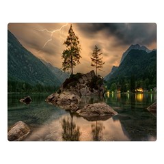 Nature Waters Lake Island Landscape Thunderstorm One Side Premium Plush Fleece Blanket (large) by Jancukart