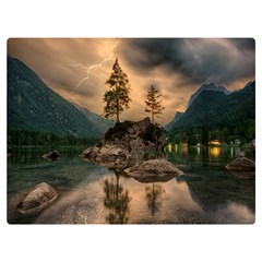 Nature Waters Lake Island Landscape Thunderstorm One Side Premium Plush Fleece Blanket (extra Small) by Jancukart