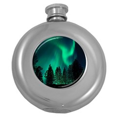 Aurora Northern Lights Phenomenon Atmosphere Sky Round Hip Flask (5 Oz) by Jancukart