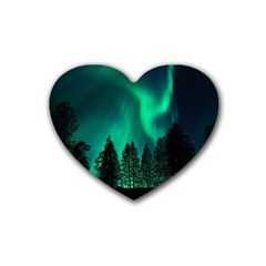 Aurora Northern Lights Phenomenon Atmosphere Sky Rubber Coaster (heart) by Jancukart