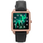 Aurora Northern Lights Phenomenon Atmosphere Sky Rose Gold Leather Watch  Front