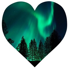 Aurora Northern Lights Phenomenon Atmosphere Sky Wooden Puzzle Heart by Jancukart