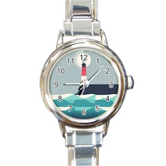 Lighthouse Ocean Nautical Sea Minimal Minimalist Round Italian Charm Watch by Pakemis