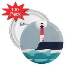 Lighthouse Ocean Nautical Sea Minimal Minimalist 2 25  Buttons (100 Pack)  by Pakemis