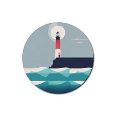 Lighthouse Ocean Nautical Sea Minimal Minimalist Rubber Round Coaster (4 Pack) by Pakemis