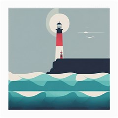 Lighthouse Ocean Nautical Sea Minimal Minimalist Medium Glasses Cloth by Pakemis