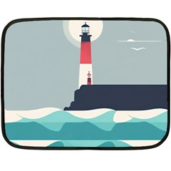 Lighthouse Ocean Nautical Sea Minimal Minimalist Fleece Blanket (mini) by Pakemis