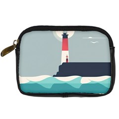 Lighthouse Ocean Nautical Sea Minimal Minimalist Digital Camera Leather Case by Pakemis