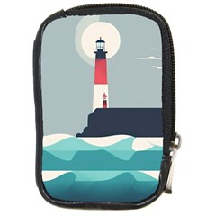 Lighthouse Ocean Nautical Sea Minimal Minimalist Compact Camera Leather Case by Pakemis