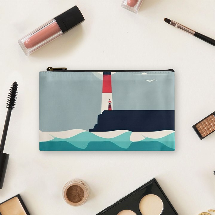 Lighthouse Ocean Nautical Sea Minimal Minimalist Cosmetic Bag (Small)