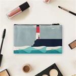 Lighthouse Ocean Nautical Sea Minimal Minimalist Cosmetic Bag (Small) Back