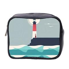 Lighthouse Ocean Nautical Sea Minimal Minimalist Mini Toiletries Bag (two Sides) by Pakemis