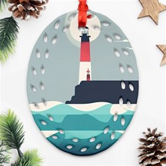 Lighthouse Ocean Nautical Sea Minimal Minimalist Oval Filigree Ornament (two Sides) by Pakemis