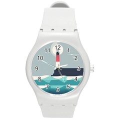 Lighthouse Ocean Nautical Sea Minimal Minimalist Round Plastic Sport Watch (m) by Pakemis