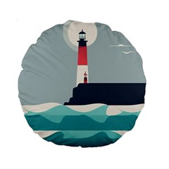 Lighthouse Ocean Nautical Sea Minimal Minimalist Standard 15  Premium Round Cushions by Pakemis