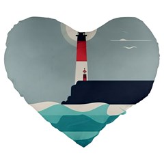 Lighthouse Ocean Nautical Sea Minimal Minimalist Large 19  Premium Heart Shape Cushions by Pakemis