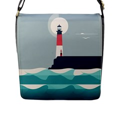 Lighthouse Ocean Nautical Sea Minimal Minimalist Flap Closure Messenger Bag (l) by Pakemis