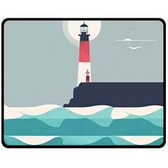 Lighthouse Ocean Nautical Sea Minimal Minimalist Fleece Blanket (medium) by Pakemis