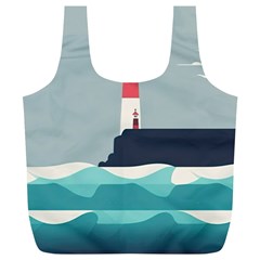 Lighthouse Ocean Nautical Sea Minimal Minimalist Full Print Recycle Bag (xl) by Pakemis