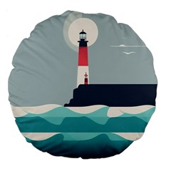 Lighthouse Ocean Nautical Sea Minimal Minimalist Large 18  Premium Flano Round Cushions by Pakemis