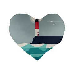 Lighthouse Ocean Nautical Sea Minimal Minimalist Standard 16  Premium Flano Heart Shape Cushions by Pakemis