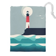 Lighthouse Ocean Nautical Sea Minimal Minimalist Drawstring Pouch (5xl) by Pakemis