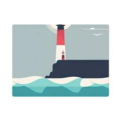 Lighthouse Ocean Nautical Sea Minimal Minimalist One Side Premium Plush Fleece Blanket (mini) by Pakemis