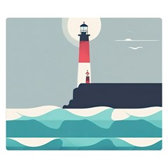 Lighthouse Ocean Nautical Sea Minimal Minimalist One Side Premium Plush Fleece Blanket (small) by Pakemis