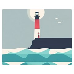 Lighthouse Ocean Nautical Sea Minimal Minimalist One Side Premium Plush Fleece Blanket (medium) by Pakemis