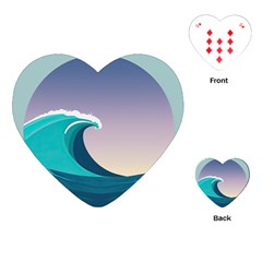 Tsunami Tidal Wave Wave Minimalist Ocean Sea 4 Playing Cards Single Design (heart) by Pakemis