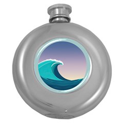 Tsunami Tidal Wave Wave Minimalist Ocean Sea 4 Round Hip Flask (5 Oz) by Pakemis