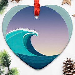 Tsunami Tidal Wave Wave Minimalist Ocean Sea 4 Heart Ornament (two Sides) by Pakemis