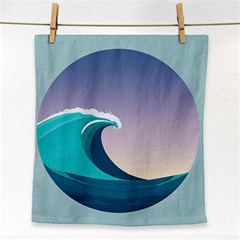 Tsunami Tidal Wave Wave Minimalist Ocean Sea 4 Face Towel by Pakemis