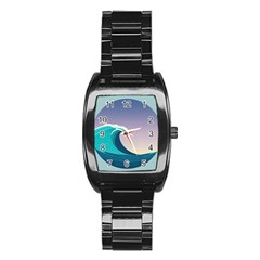 Tsunami Tidal Wave Wave Minimalist Ocean Sea 4 Stainless Steel Barrel Watch by Pakemis