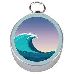 Tsunami Tidal Wave Wave Minimalist Ocean Sea 4 Silver Compasses by Pakemis