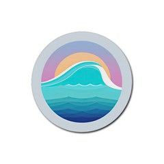 Tsunami Tidal Wave Wave Minimalist Ocean Sea Rubber Round Coaster (4 Pack) by Pakemis