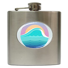 Tsunami Tidal Wave Wave Minimalist Ocean Sea Hip Flask (6 Oz) by Pakemis