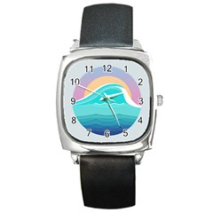 Tsunami Tidal Wave Wave Minimalist Ocean Sea Square Metal Watch by Pakemis