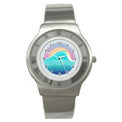 Tsunami Tidal Wave Wave Minimalist Ocean Sea Stainless Steel Watch by Pakemis