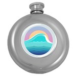 Tsunami Tidal Wave Wave Minimalist Ocean Sea Round Hip Flask (5 oz) Front