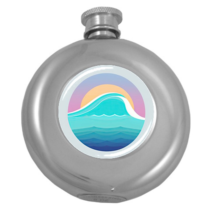 Tsunami Tidal Wave Wave Minimalist Ocean Sea Round Hip Flask (5 oz)