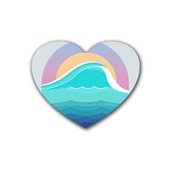 Tsunami Tidal Wave Wave Minimalist Ocean Sea Rubber Coaster (heart) by Pakemis