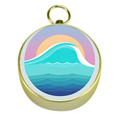 Tsunami Tidal Wave Wave Minimalist Ocean Sea Gold Compasses by Pakemis