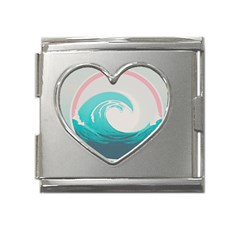 Tidal Wave Ocean Sea Tsunami Wave Minimalist Mega Link Heart Italian Charm (18mm) by Pakemis