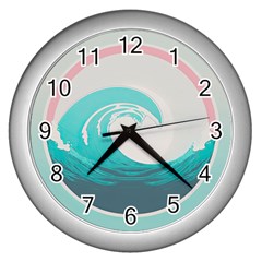 Tidal Wave Ocean Sea Tsunami Wave Minimalist Wall Clock (silver) by Pakemis