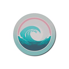 Tidal Wave Ocean Sea Tsunami Wave Minimalist Rubber Round Coaster (4 Pack) by Pakemis