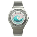 Tidal Wave Ocean Sea Tsunami Wave Minimalist Stainless Steel Watch Front