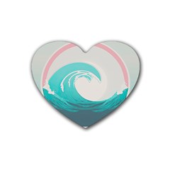 Tidal Wave Ocean Sea Tsunami Wave Minimalist Rubber Heart Coaster (4 Pack) by Pakemis