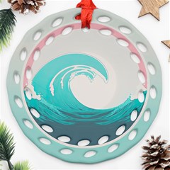 Tidal Wave Ocean Sea Tsunami Wave Minimalist Round Filigree Ornament (two Sides) by Pakemis