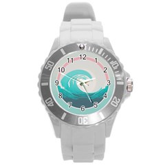 Tidal Wave Ocean Sea Tsunami Wave Minimalist Round Plastic Sport Watch (l) by Pakemis